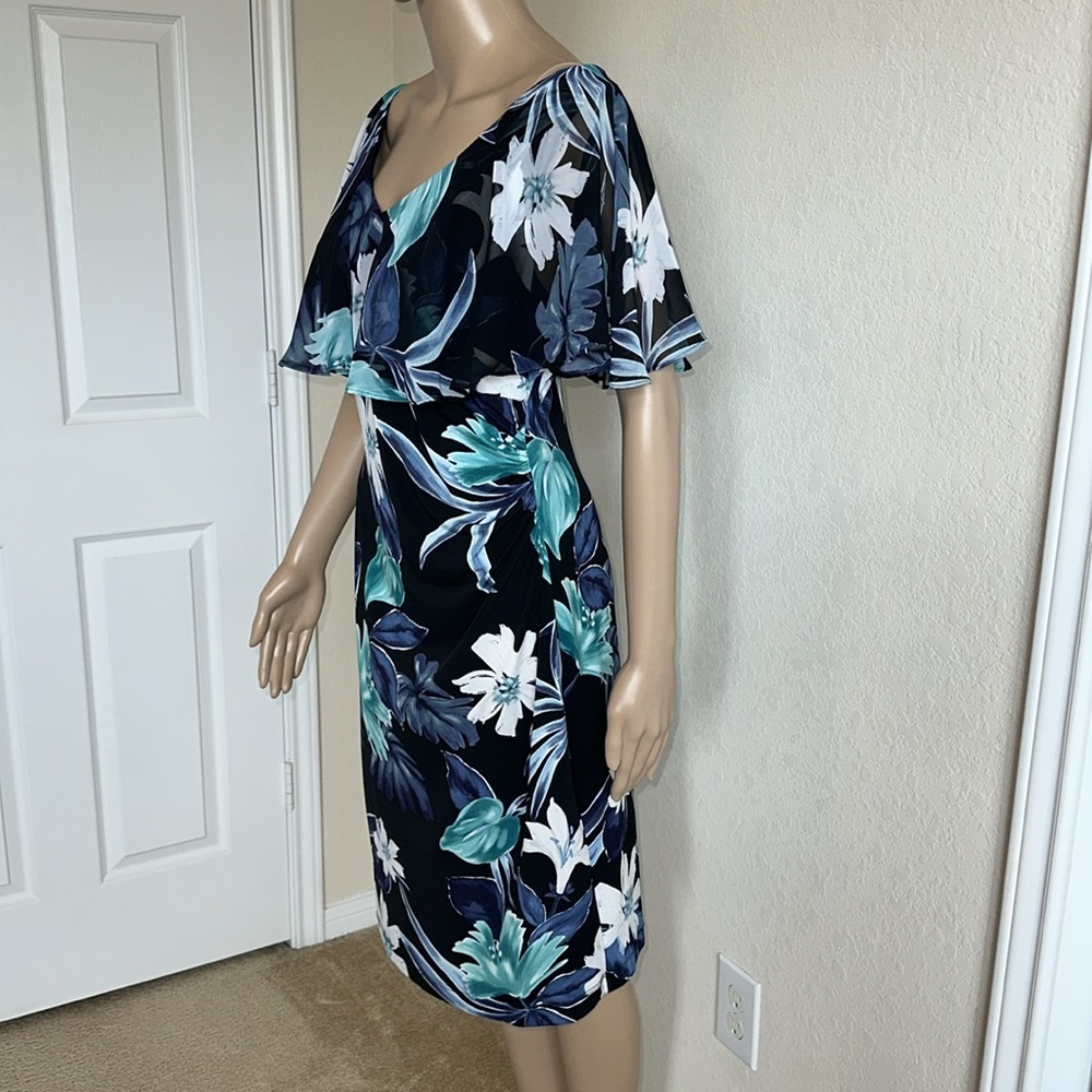 Connected Apparel Blue Sheath Midi Dress with Flutter Sleeves Size 8 - Picture 2 of 14